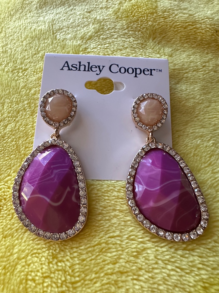 Ashley Cooper Purple-Pink Faceted Teardrop Crystal Halo Earrings